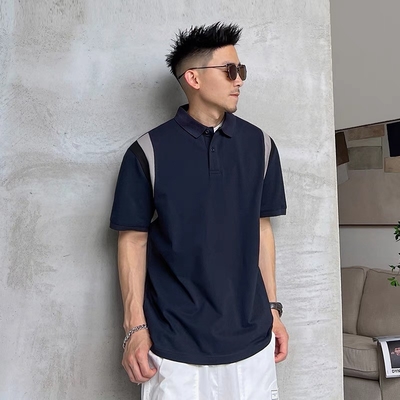 Summer men's lapel polo shirt spell color short sleeve loose casual T-shirt American T-shirt Korean version of the tide