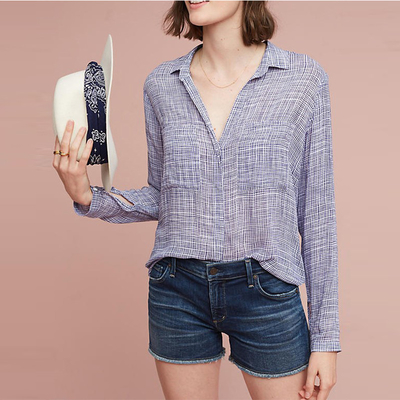 2017 Women work blouses deep v-neck long sleeve shirts for women