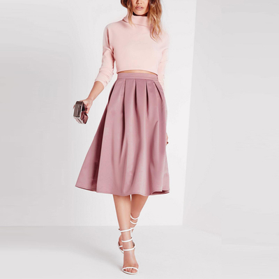 High waist pleated pink 3/4 umbrella skirt